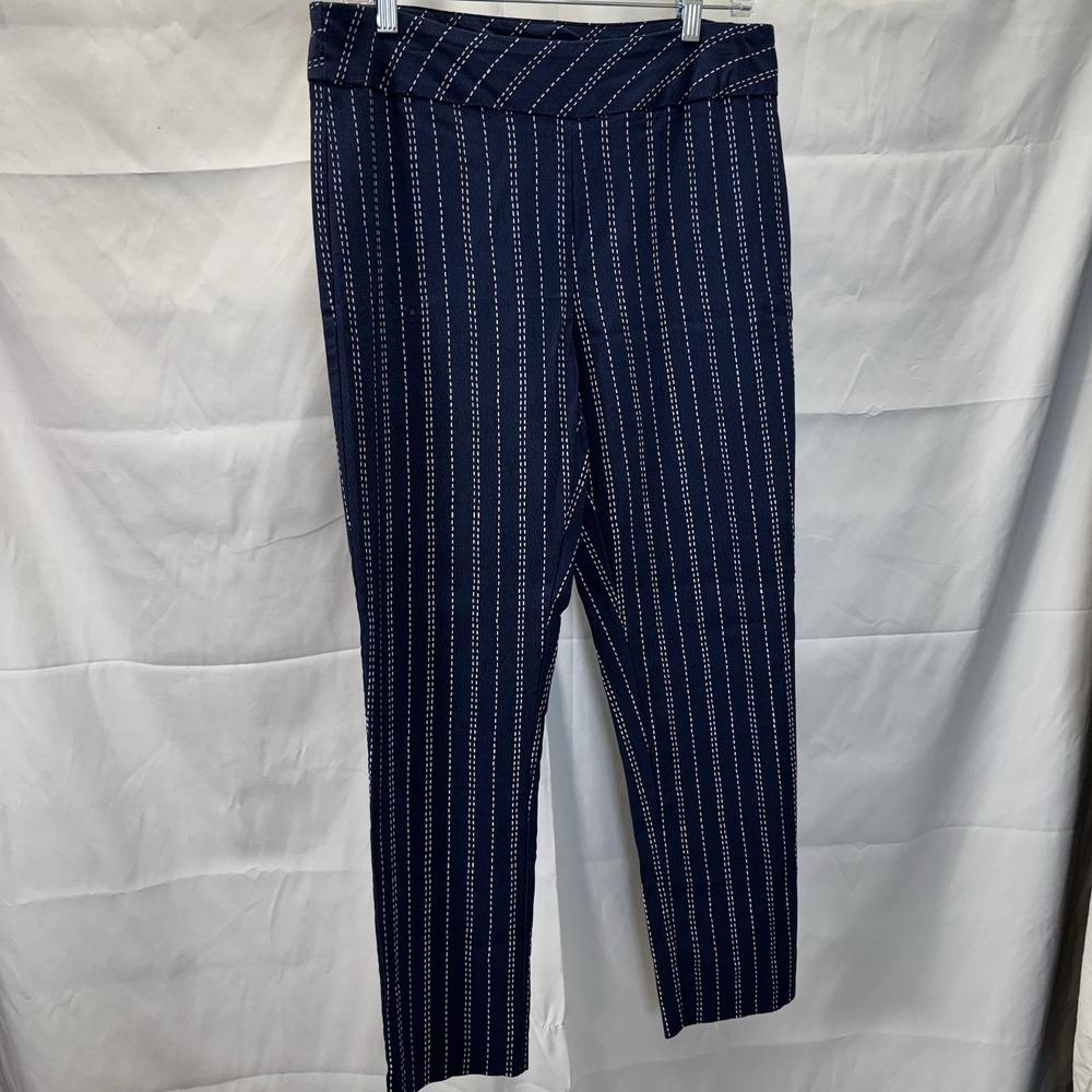Spense Blue & White Striped Elastic Stretchy Pants Size Medium